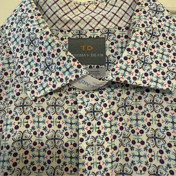 Thomas Dean Men’s XL Button-Down Shirt Geometric Floral Print Long Sleeve - Picture 5 of 6